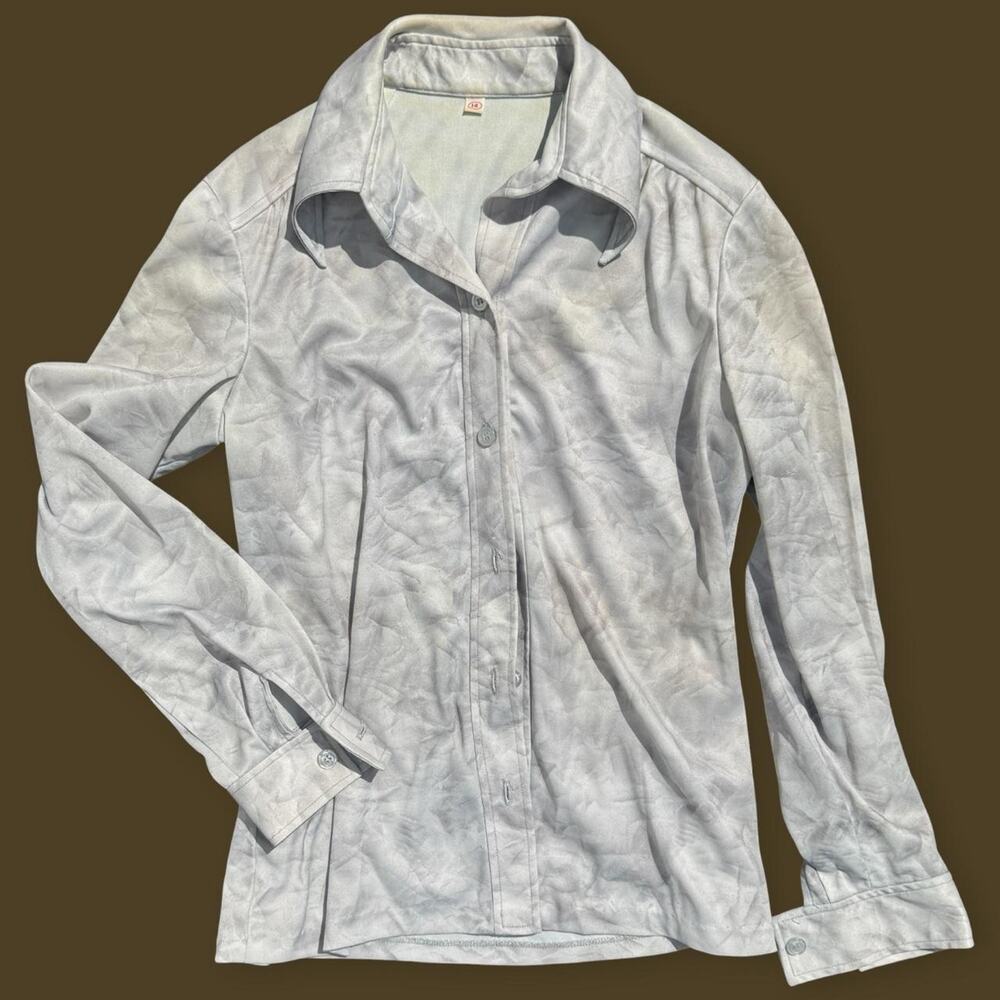 Vintage Smoke Swirl Grey Button Down Adult XS 1970s Marbled Long Sleeve Shirt
